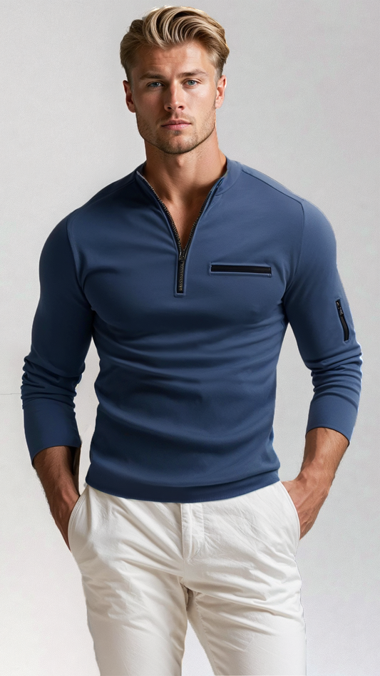 Stylish Men's Sweater with Quarter Zip – Lorenzo-Black-S-The Livary