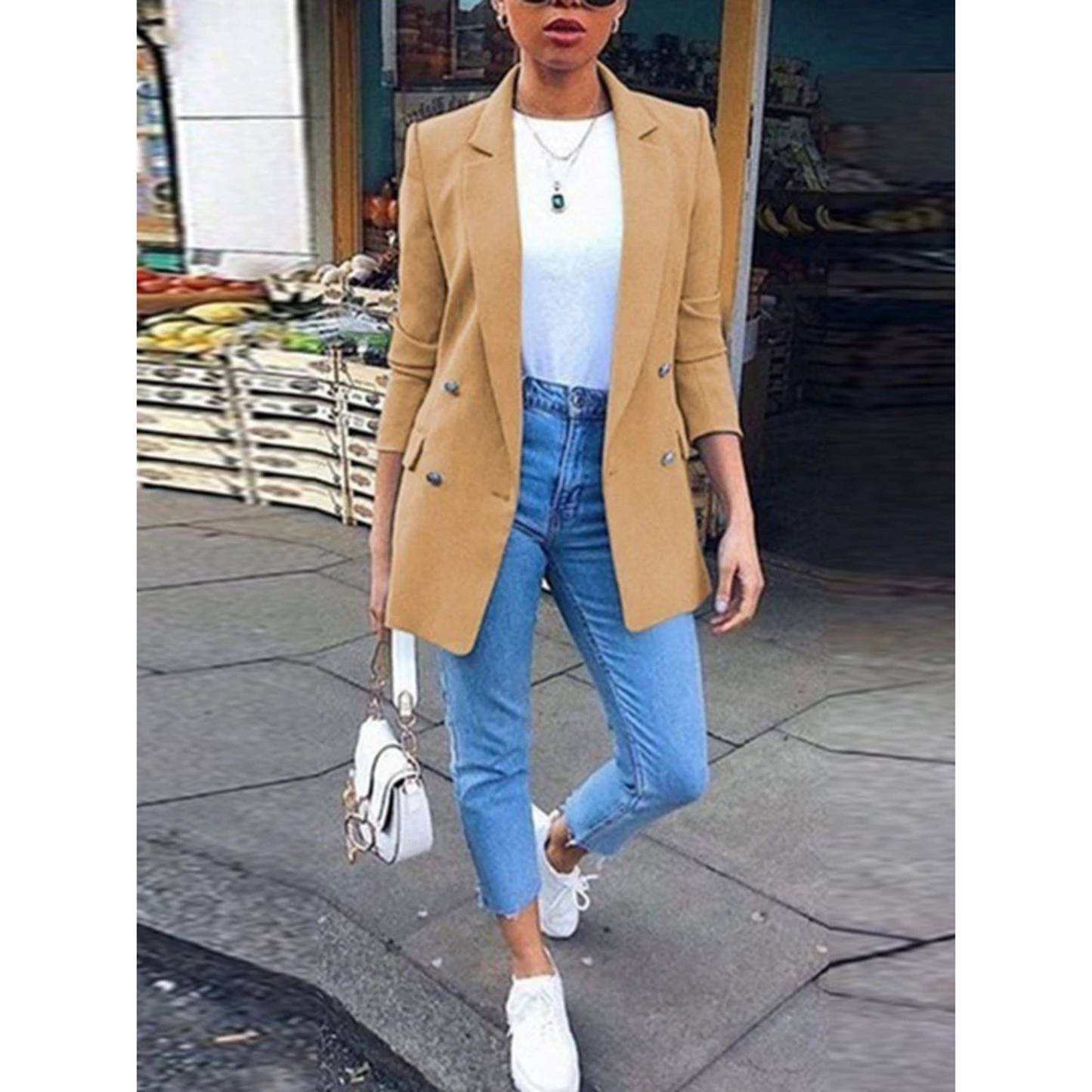 Stylish Mid-length Women's Blazer - Ava-Brown-S-Nora Luxe