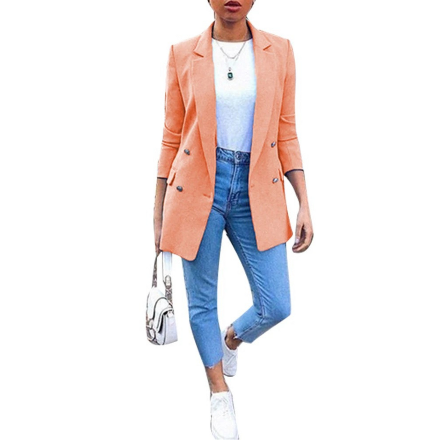 Stylish Mid-length Women's Blazer - Ava-Orange-S-Nora Luxe