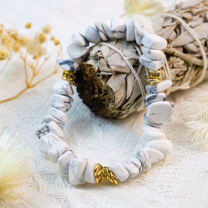 Stylish Natural Stone Crystal Beads Bracelet - Celine-White Turquoise-Nora Luxe