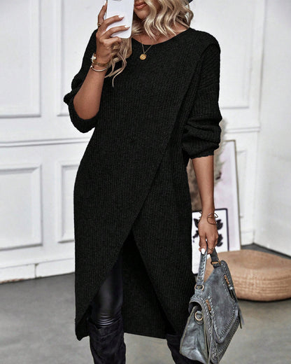 Stylish Plain Sweater Dress - Lina-Black-S-Nora Luxe