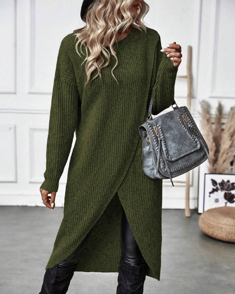 Stylish Plain Sweater Dress - Lina-Gray-S-Nora Luxe