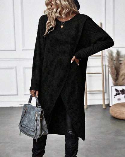 Stylish Plain Sweater Dress - Lina-Gray-S-Nora Luxe