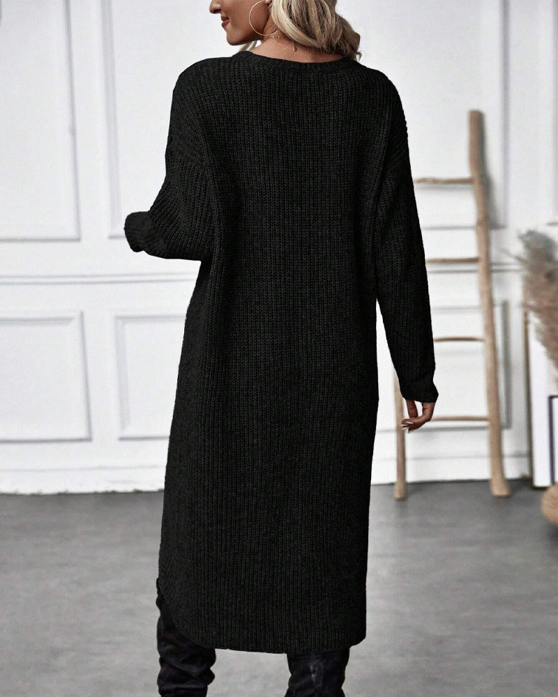 Stylish Plain Sweater Dress - Lina-Gray-S-Nora Luxe