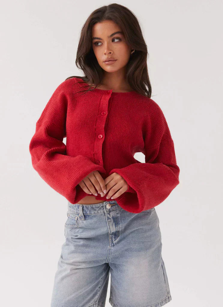 Stylish Red Women's Cardigan - Clarella-XS-Nora Luxe