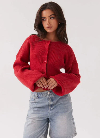 Stylish Red Women's Cardigan - Clarella-XS-Nora Luxe