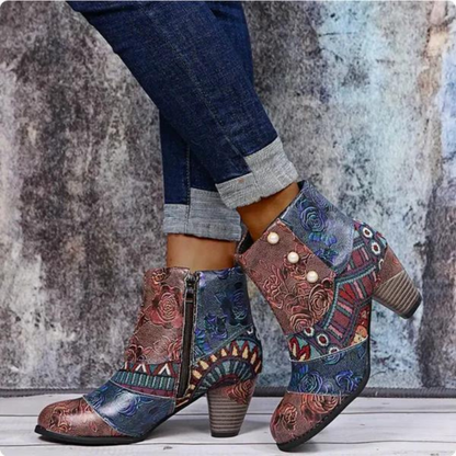 Stylish Retro Leather Women's Boots - Livia-Red-4.0-Nora Luxe