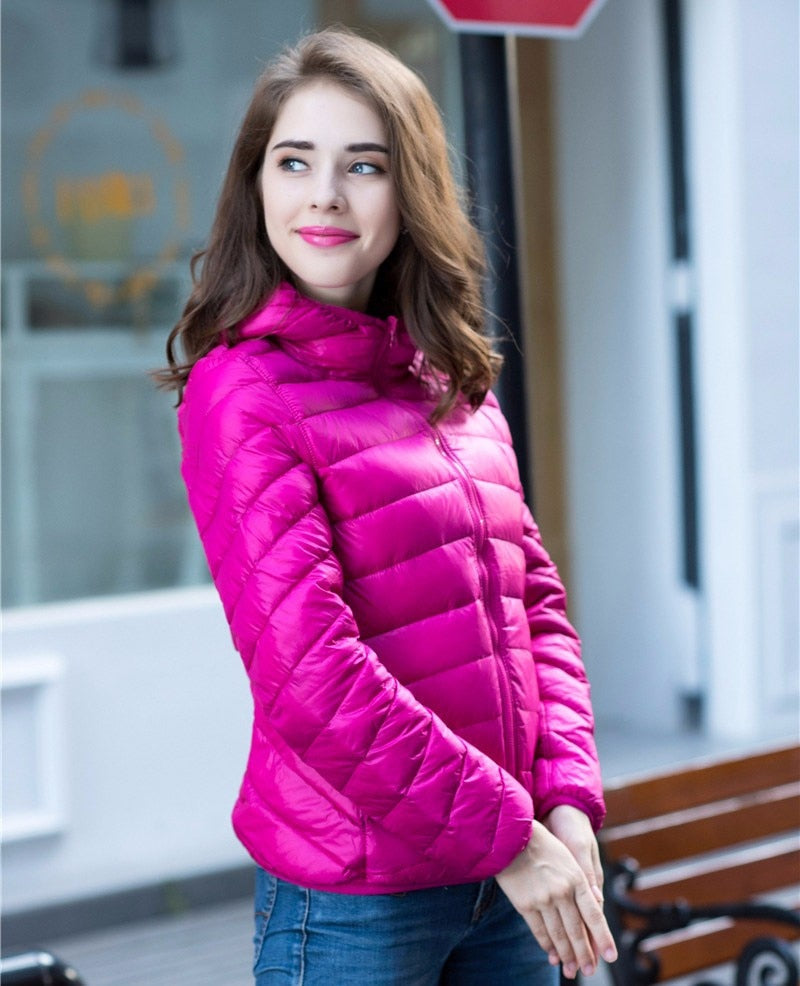 Stylish Reversible Women's Down Jacket - Aurora-Blue-S-Nora Luxe