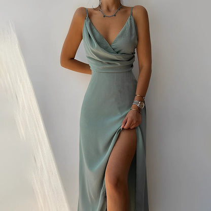 Stylish spaghetti strap dress – Elara-Green-S-Nora Luxe