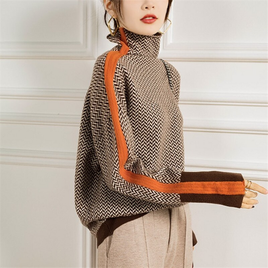 Stylish Striped Ladies Sweater - Lena-Orange-S-Nora Luxe