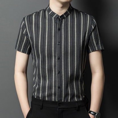 Stylish Striped Summer Men's Shirt - Lars-Black-S-Nora Luxe