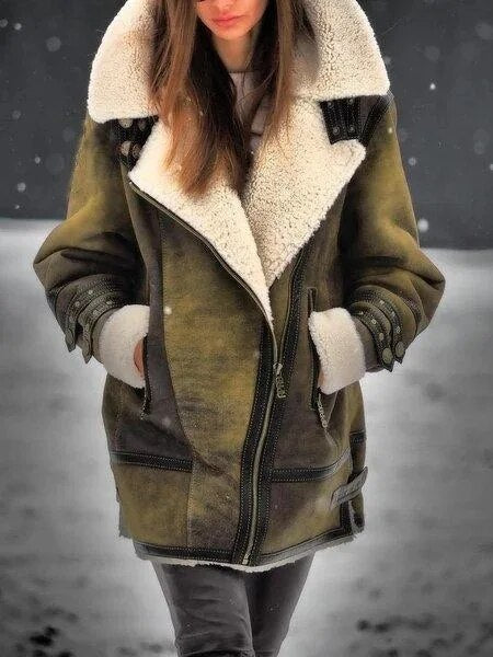 Stylish Suede Sherpa Jacket for Women - Mila-Green-S-Nora Luxe