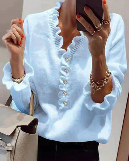Stylish Sweater with Ruffles - Elodie-Light Blue-S-Nora Luxe