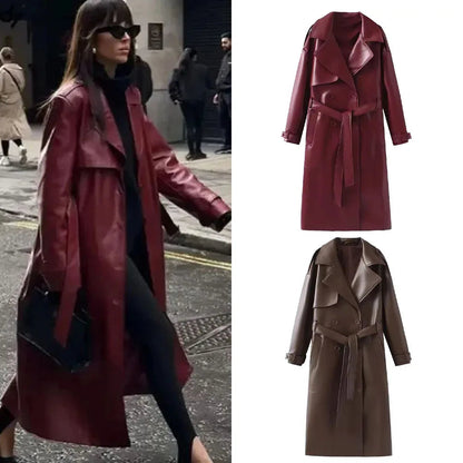 Stylish Vegan Leather Women's Jacket - Viviette-Brown-S-Nora Luxe