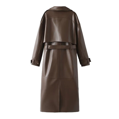 Stylish Vegan Leather Women's Jacket - Viviette-Brown-S-Nora Luxe