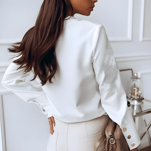 Stylish women's shirt with button placket & classic collar – Norea-White-S-Nora Luxe