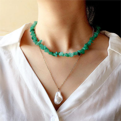 Stylishly Shaped Polished Crystal Necklace - Lina-Green Aventurine-Nora Luxe