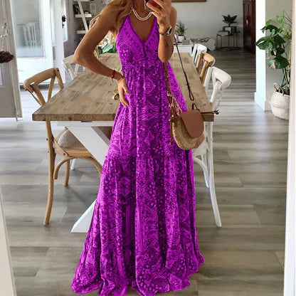 Summer Boho Maxi Dress with Floral Print – Isabella-Purple-S-Nora Luxe