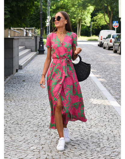 Summer dress with floral pattern - Noëlle-Pink/Green-S-The Livary