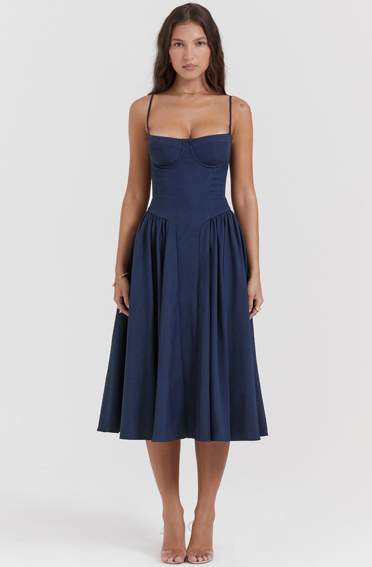 Summer dress with Sweetheart Neckline – Elvira-Blue-S-The Livary