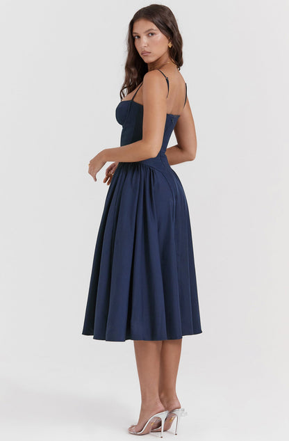 Summer dress with Sweetheart Neckline – Elvira-Blue-S-The Livary
