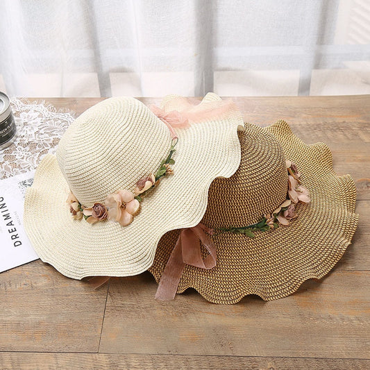 Summer hat with floral pattern – Liora-Beige-The Livary