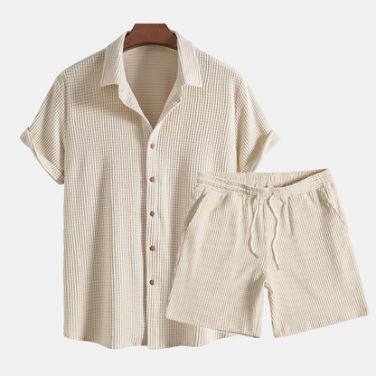 Summer Men's Lounge Set with Waffle Structure – Lenn-Beige-S-State of Style