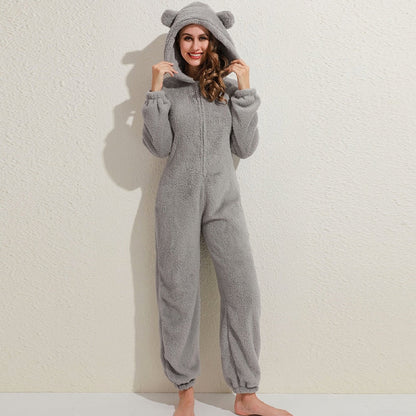 Super Soft Fleece Onesie with Bear Ears - BearHug-Gray-S-Nora Luxe
