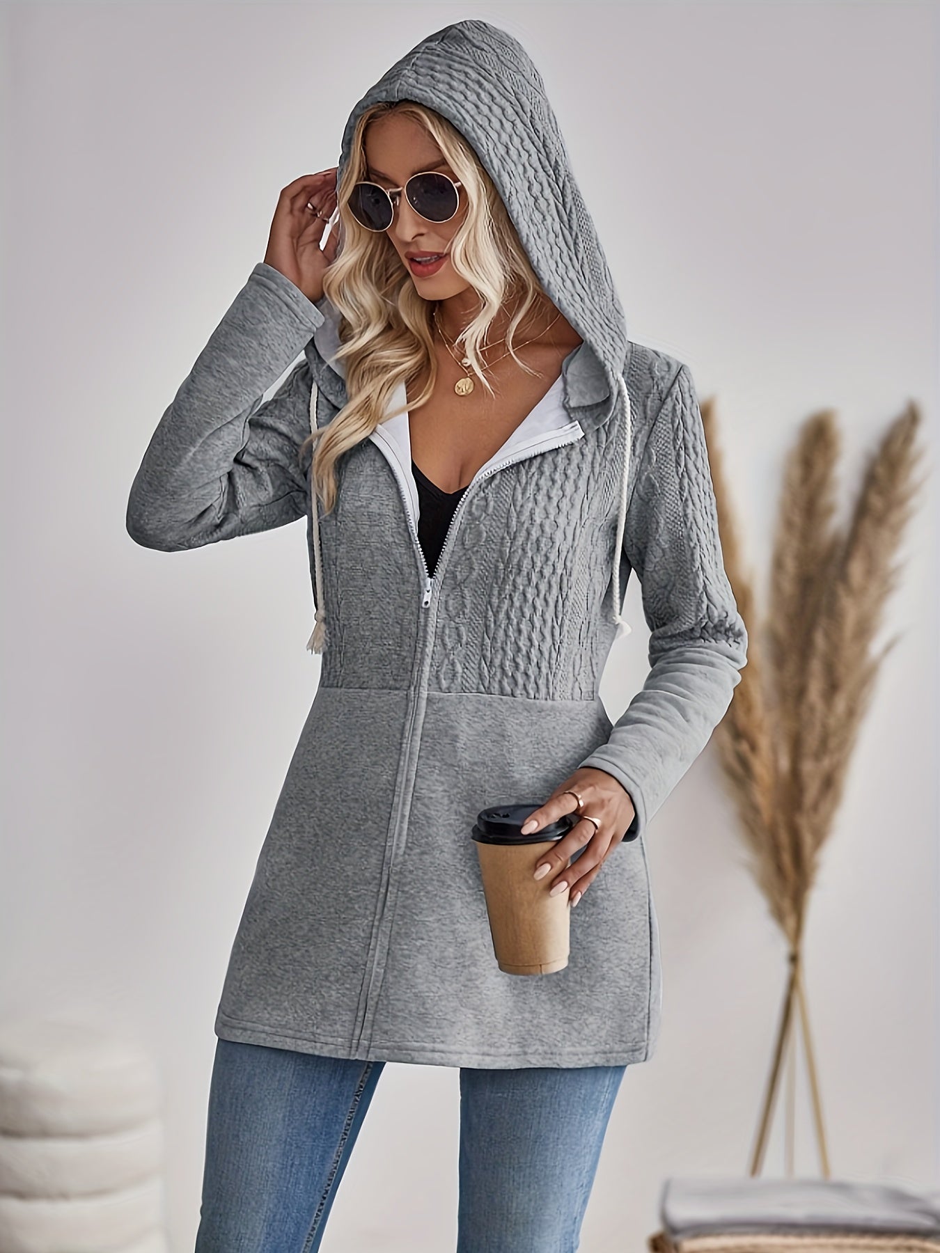 Textured Jacket with Zip and Hood - Isla-S-Nora Luxe