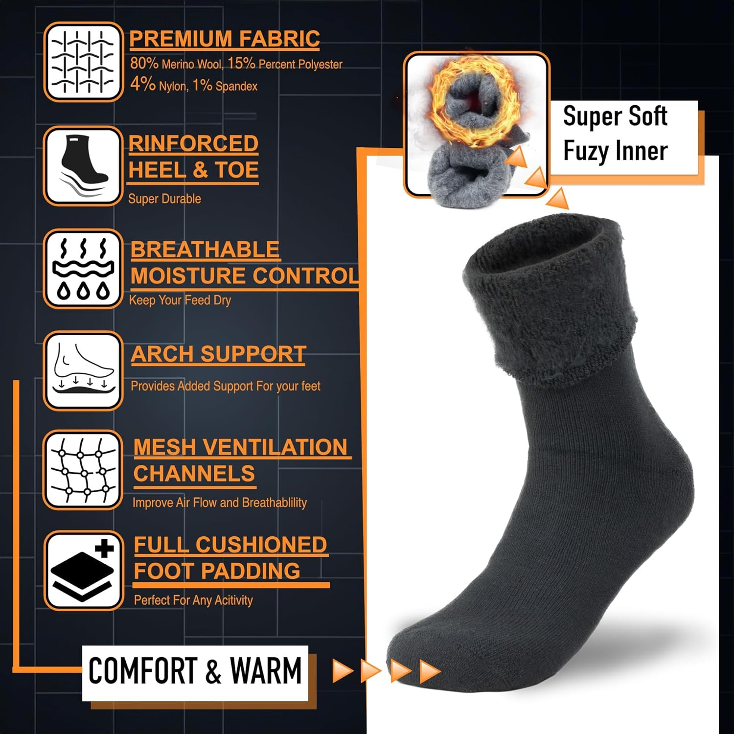 Thermal Cloud Socks for Men - Oliver-6 Pairs of Mixed Colors-Nora Luxe