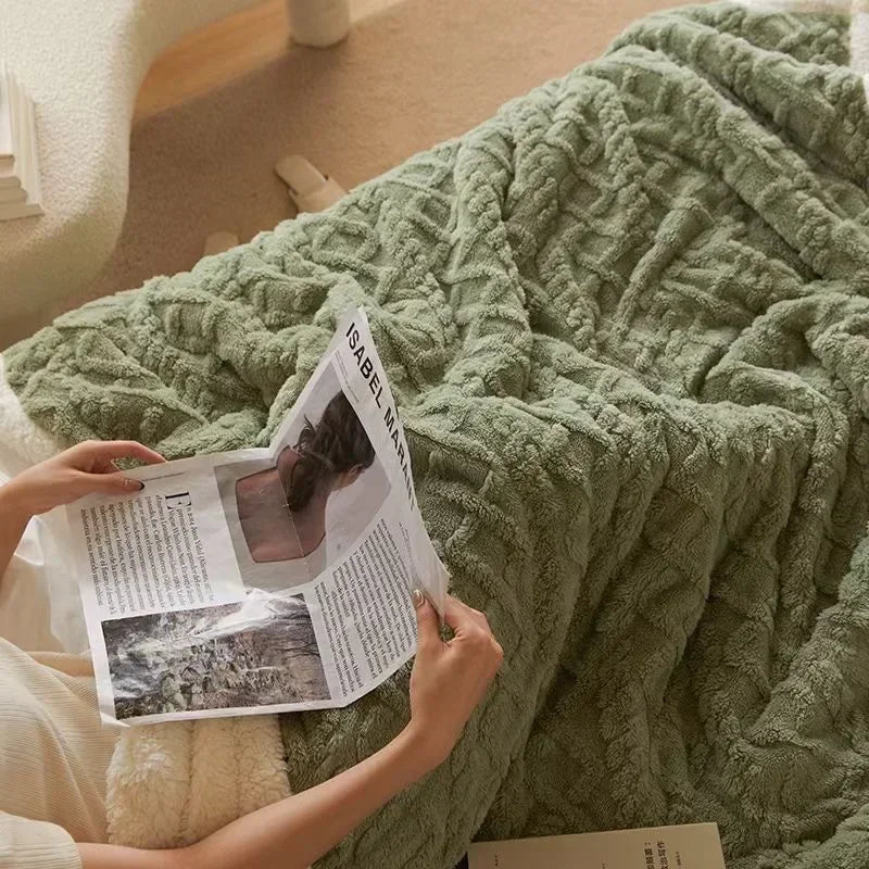 Thick Winter Lambswool Blanket - WarmWool-Green-27.56 × 39.37 in-Nora Luxe