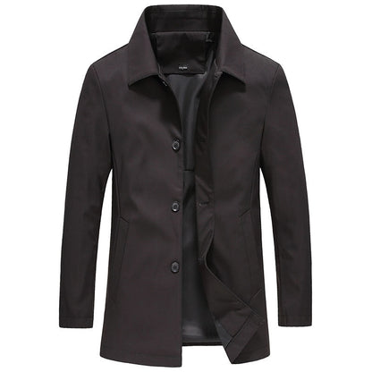 Windproof Long Men's Coat in Solid Color - Mees