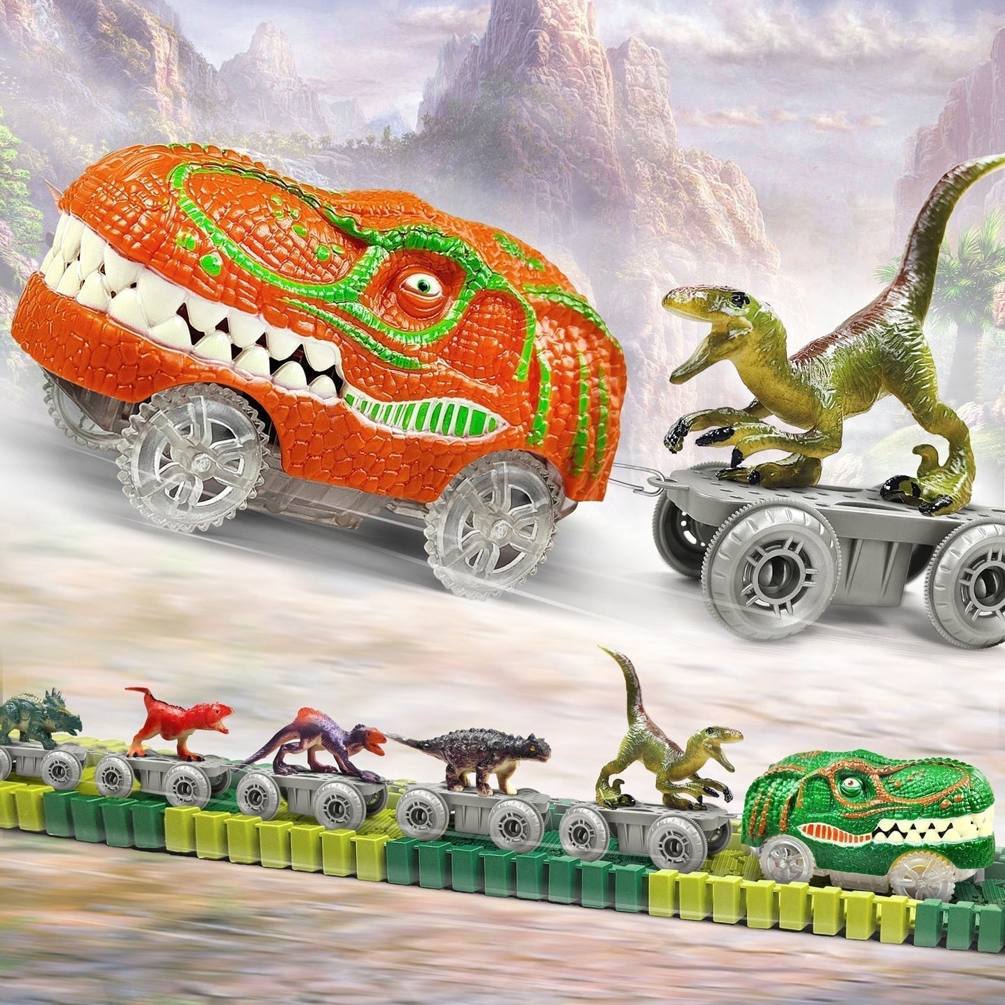 Train Set – DinoTrack-Set 1: 168 pieces Train Set + 1 Dino + 1 Train Car-The Livary