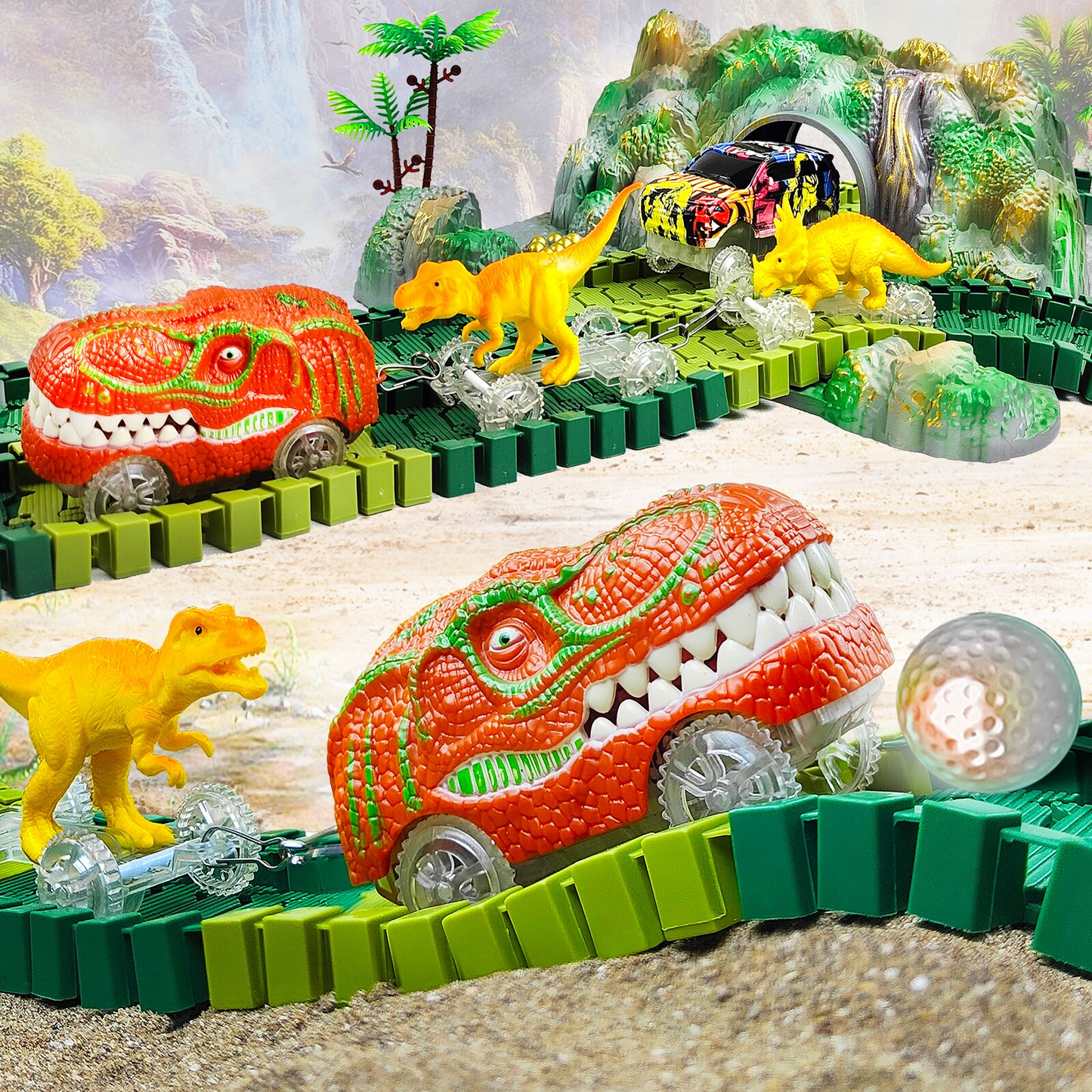 Train Set – DinoTrack-Set 1: 168 pieces Train Set + 1 Dino + 1 Train Car-The Livary
