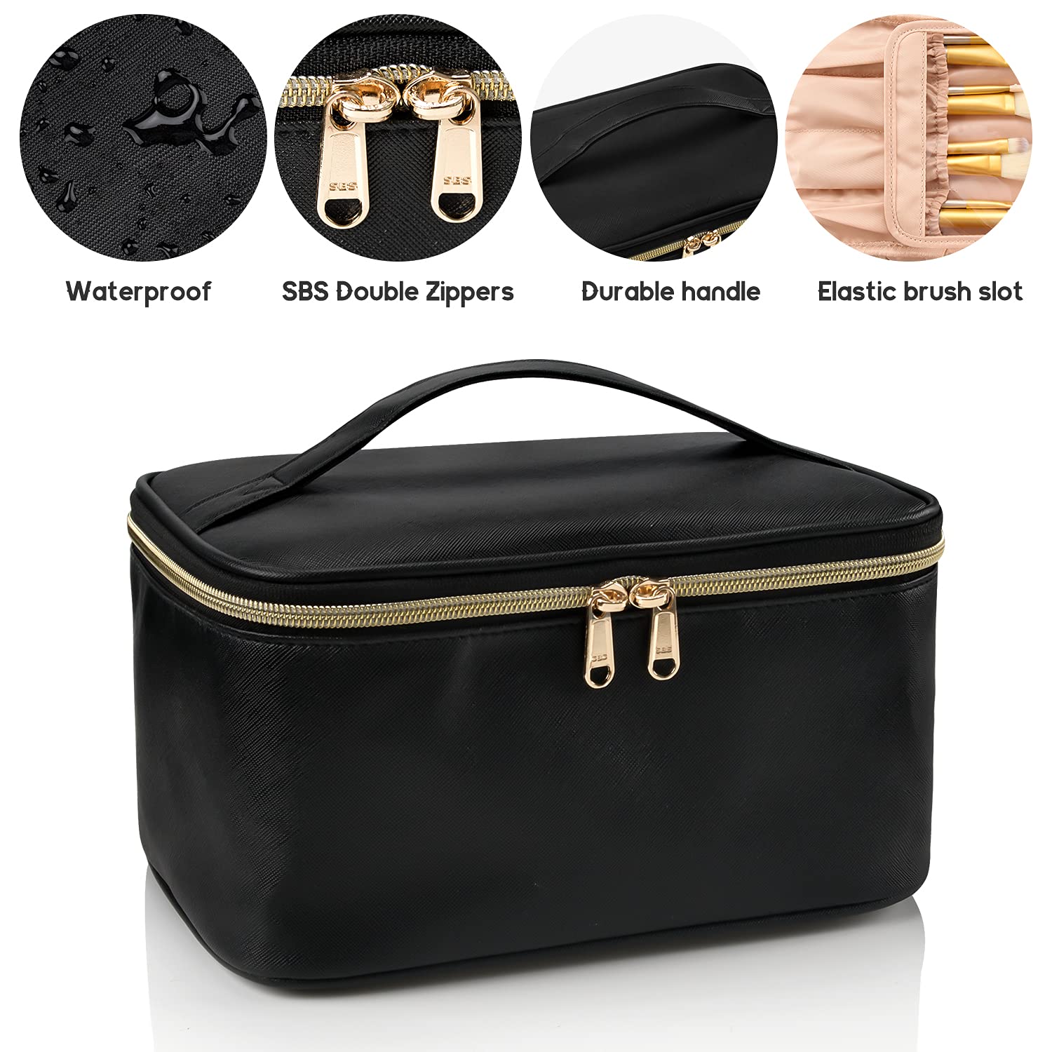 Travel-friendly Make-up Organizer with Dividers-Black-Nora Luxe