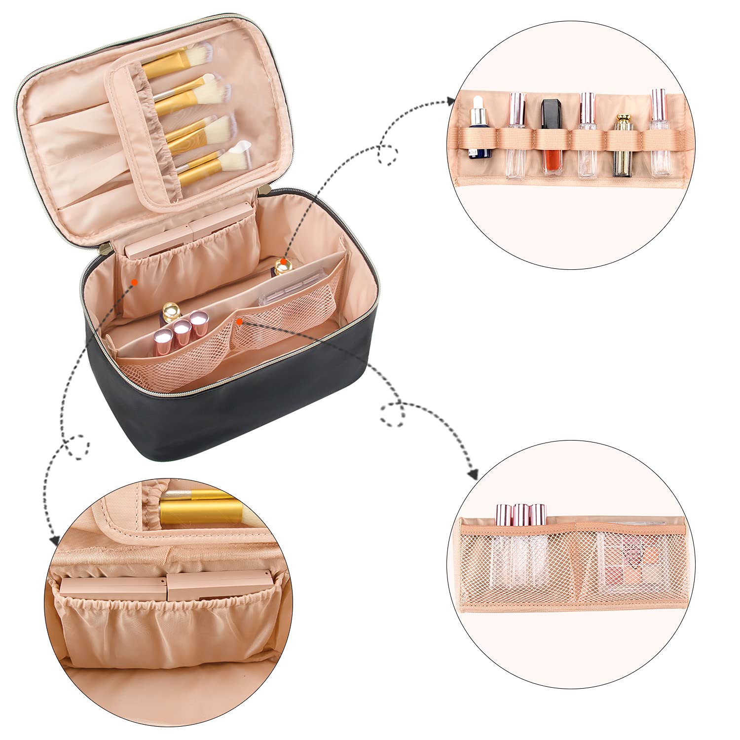 Travel-friendly Make-up Organizer with Dividers-Black-Nora Luxe
