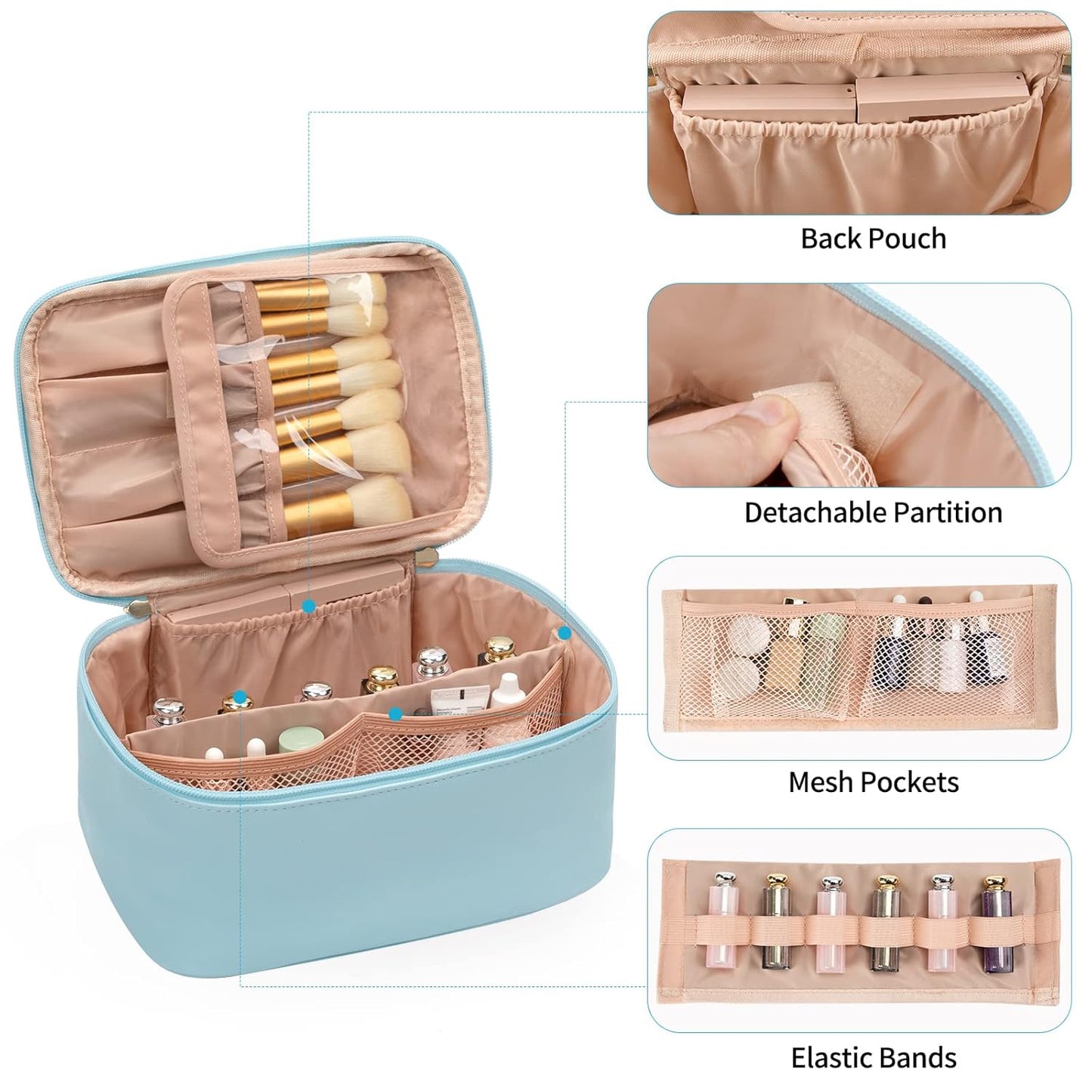 Travel-friendly Make-up Organizer with Dividers-Black-Nora Luxe
