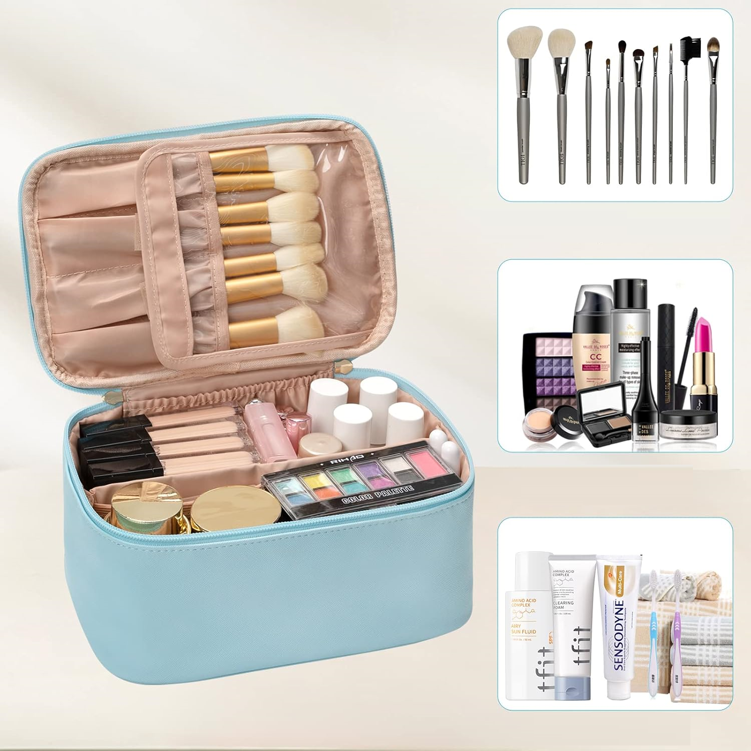 Travel-friendly Make-up Organizer with Dividers-Black-Nora Luxe