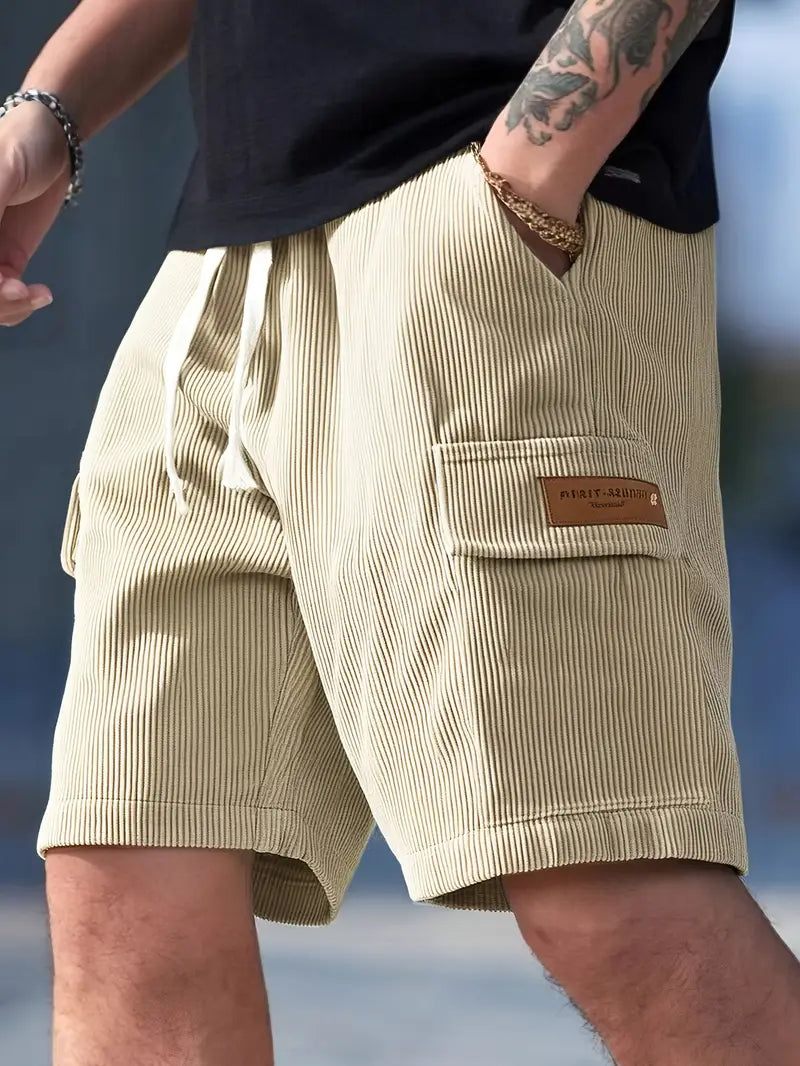 Trendy Beige Corduroy Cargo Summer Trousers – Tobias-S-State of Style