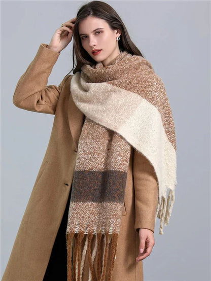 Trendy Checked Women's Scarf - Elira-Khaki-Nora Luxe