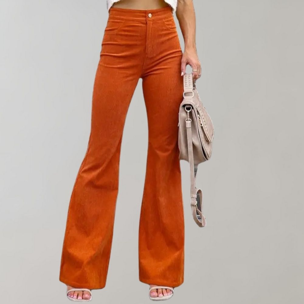 Trendy Corduroy Flared Trousers - Valerie-Khaki-S-Nora Luxe