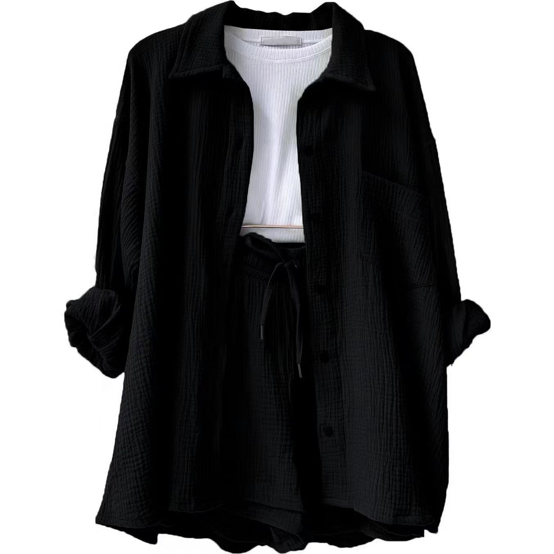 Trendy Cotton Summer Suit Ladies – Faylin-Black-S-The Livary