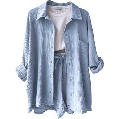 Trendy Cotton Summer Suit Ladies – Faylin-Blue-S-The Livary