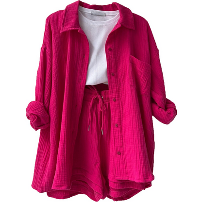 Trendy Cotton Summer Suit Ladies – Faylin-Pink-S-The Livary