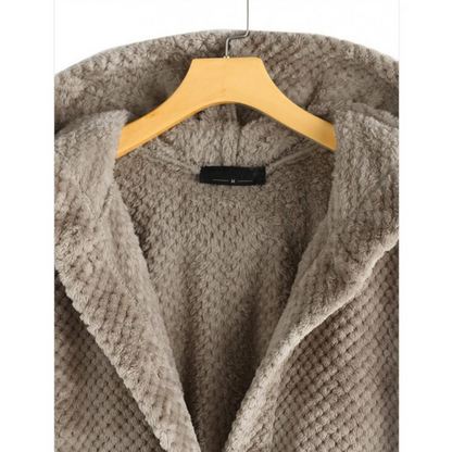 Trendy Cut Fleece Jacket with Hood - FleeceLux-White-S-Nora Luxe