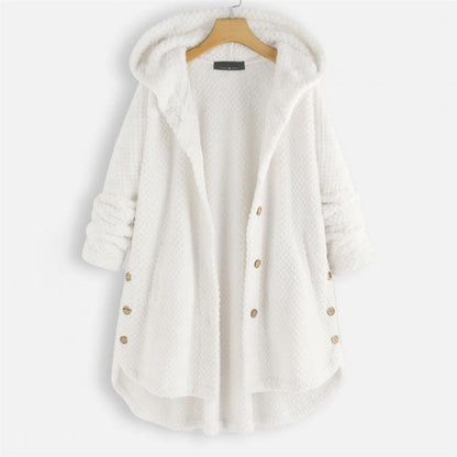 Trendy Cut Fleece Jacket with Hood - FleeceLux-White-S-Nora Luxe