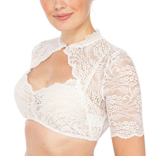 Trendy dirndl blouse with lace & heart neckline for women – Alina-White-S-Nora Luxe