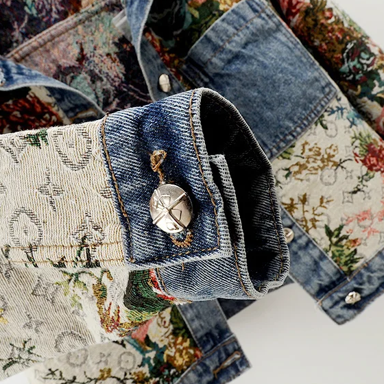 Trendy Flower Denim Jacket for Women - Amaline-Dark blue-XS-Nora Luxe