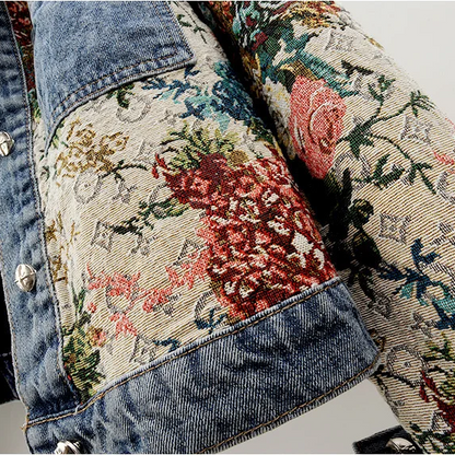 Trendy Flower Denim Jacket for Women - Amaline-Dark blue-XS-Nora Luxe