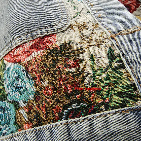 Trendy Flower Denim Jacket for Women - Amaline-Dark blue-XS-Nora Luxe